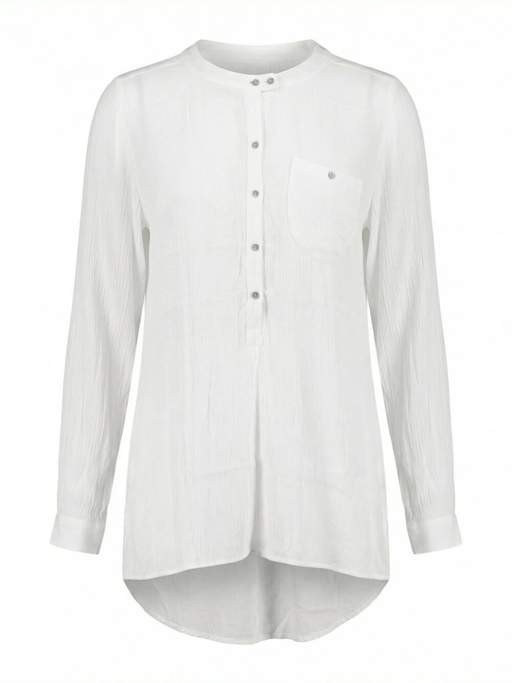 Free People White Gauze Tunic Blouse Long Sleeve Henley Boho Hi Low Top